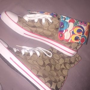 Size 10 Coach, NW high top pattern sneakers
